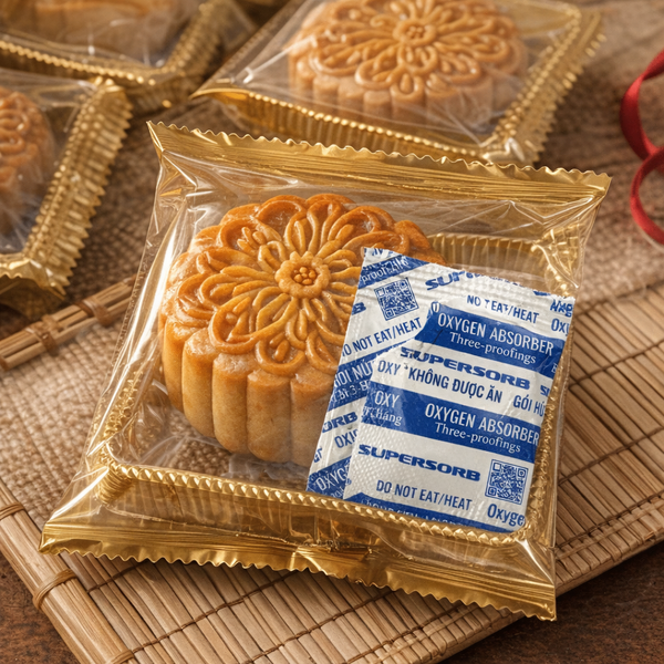 Gói hút oxy OxyPak đặt trong bao bì bánh trung thu